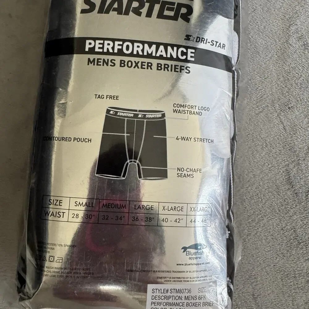 3XL Starter Mens 6-Pack Performance Boxer Briefs Fly Pouch‎